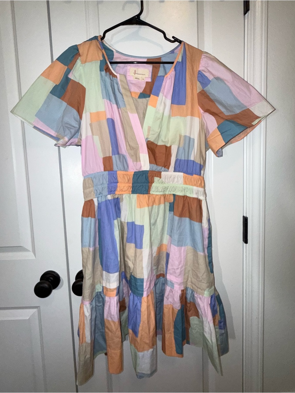 Anthropologie | Somerset Mini Dress | Pastel Patchwork Smocked Waist | Size XL - Picture 2 of 7